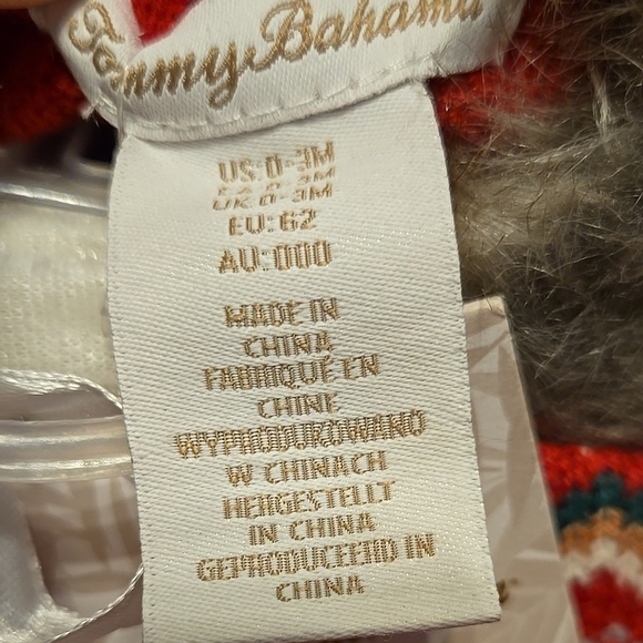 New Tommy Bahama Festive Red Knit Dress with Faux Fur Trim & Hat Size 0-3 Months - Picture 4 of 5